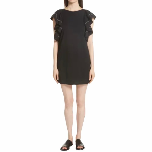 See by Chloe Cascading Ruffle Sleeve Dress SZ S Black - Picture 1 of 10